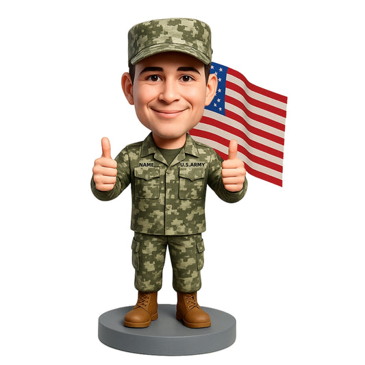Army soldier Showing Thumbs up With Hands Custom Bobbleheads-Military Uniform Can Be Customized