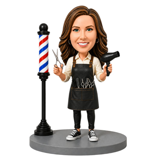 Custom Female Barber Bobbleheads – Customizable Outfit & Pose