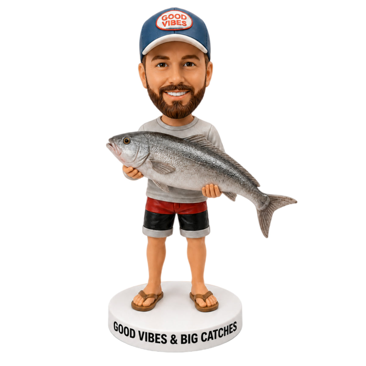 Custom Fisherman Bobblehead – Customizable Outfit & Fish Species