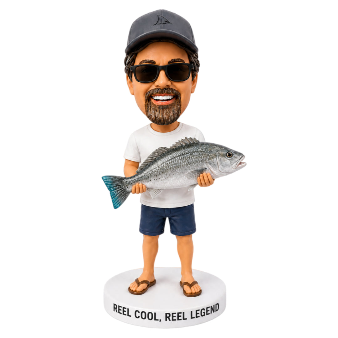Custom Fisherman Bobblehead –- Customizable Outfit & Fish Species