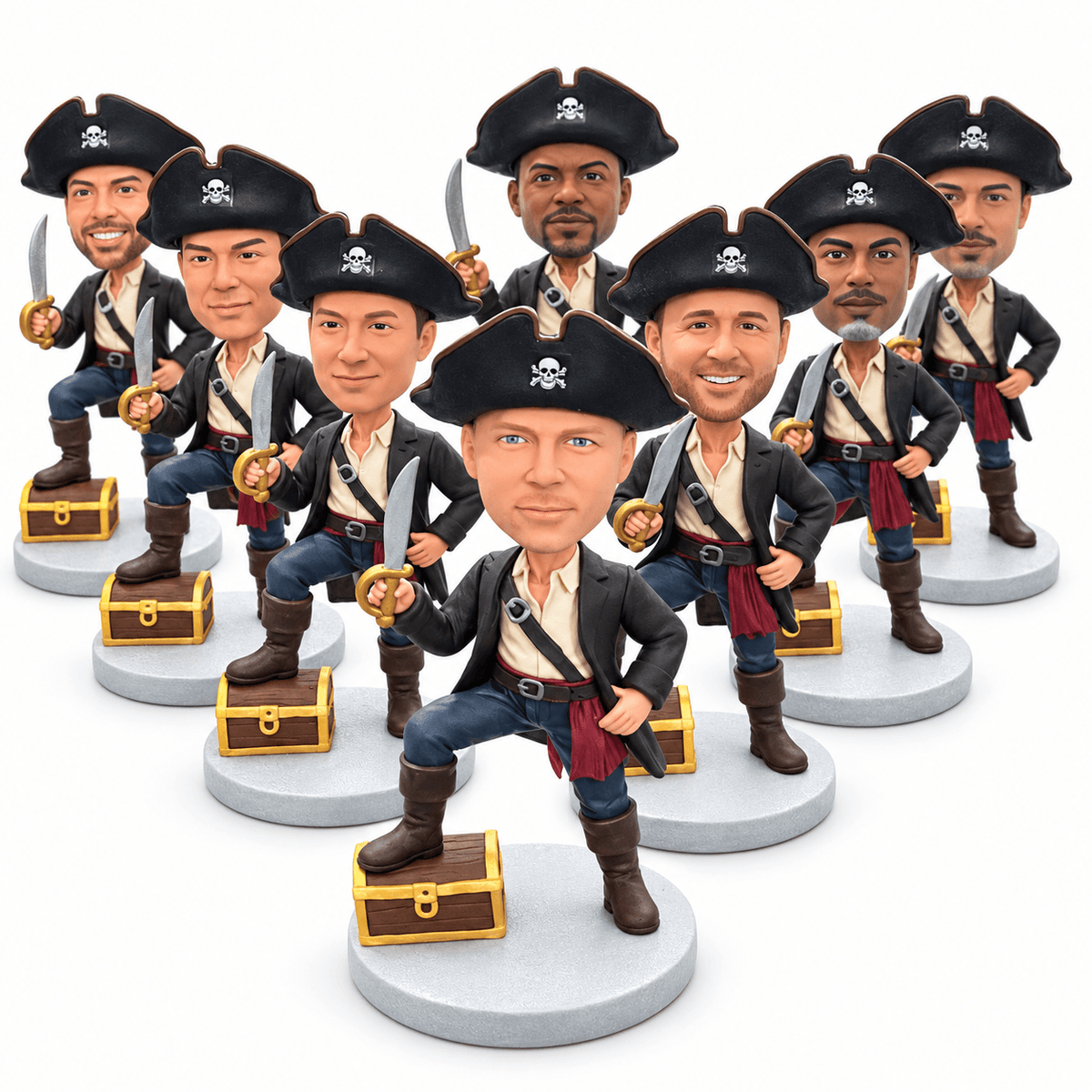 Custom 5-Year Work Anniversary Bobbleheads for Him with Logo Flag – Customizable Outfit & Pose