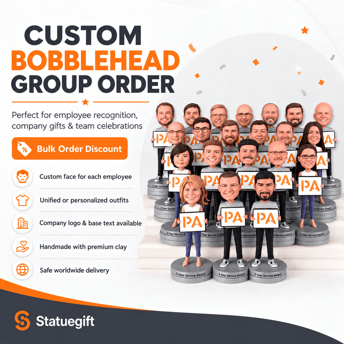 Custom 5-Year Work Anniversary Bobbleheads for Him – Customizable Outfit & Pose