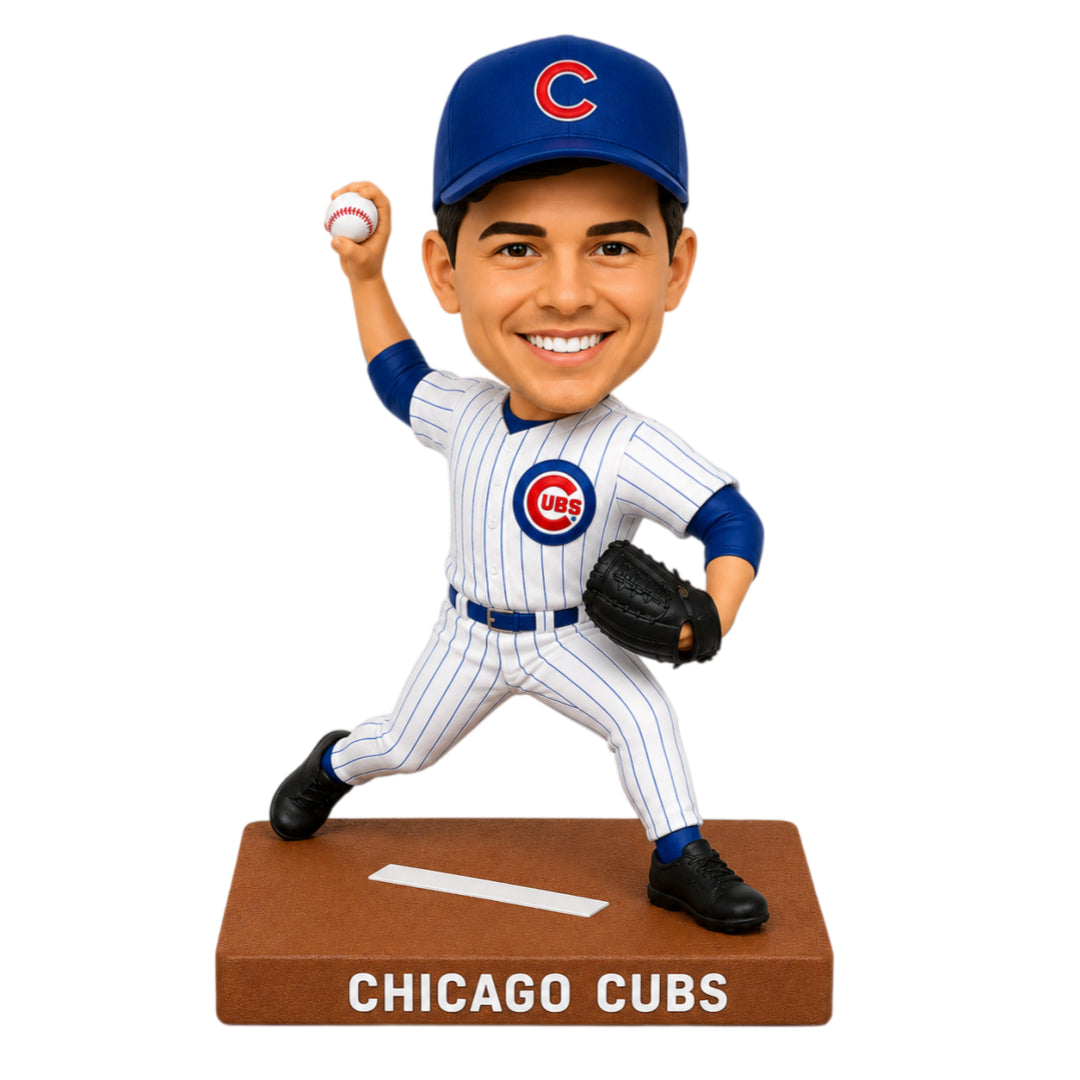 Custom Chicago Baseball Fan Bobbleheads –- Customizable Baseball Outfit & Pose