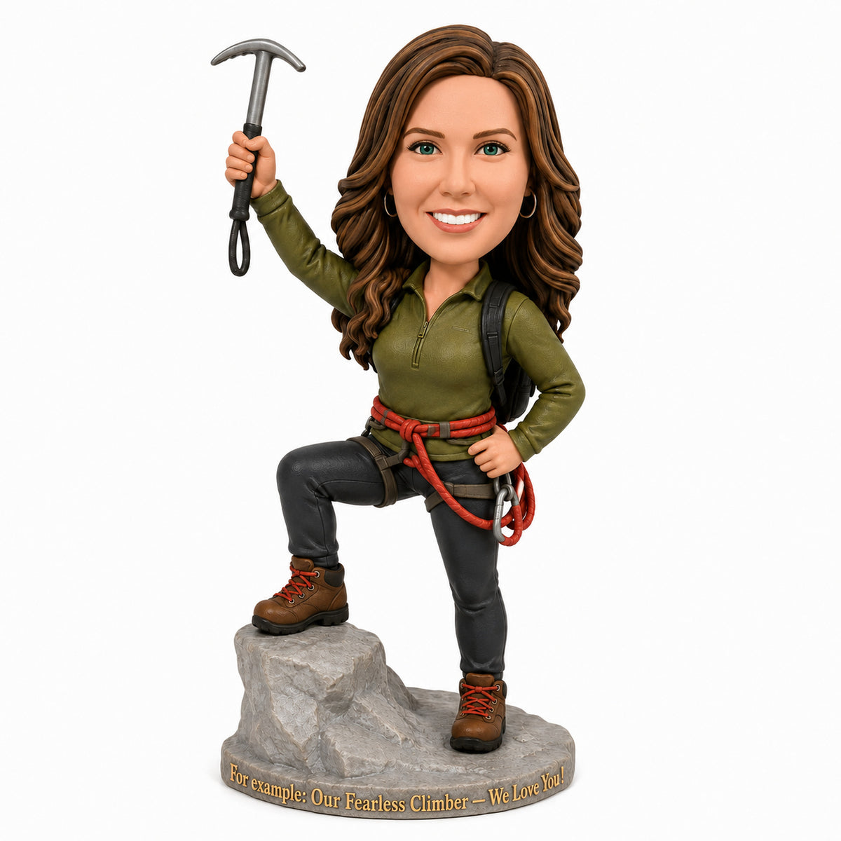 Custom Female Rock Climber Bobbleheads –-- Customizable Outfit & Pose
