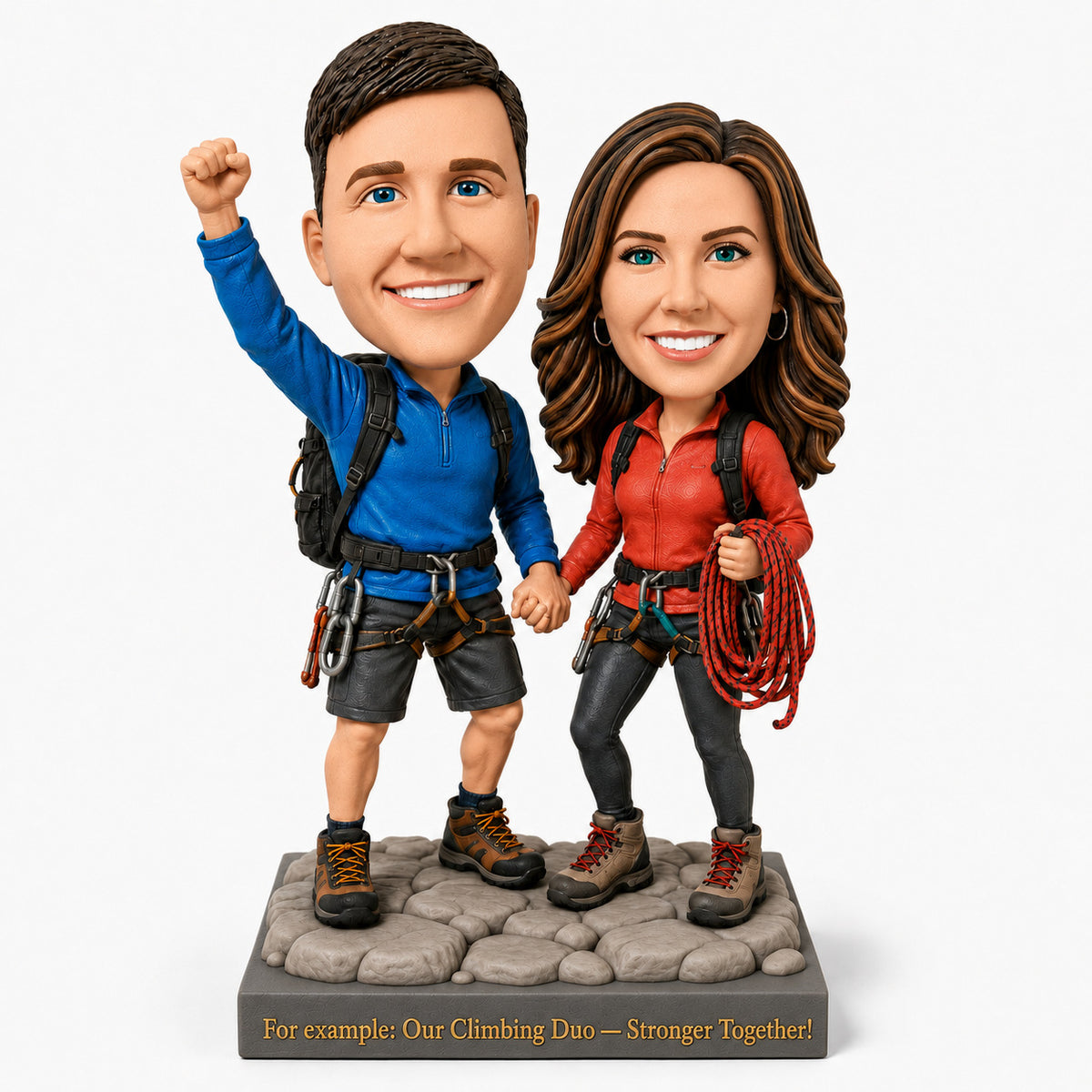 Custom Rock Climbing Couple Bobbleheads – Customizable Outfits & Poses