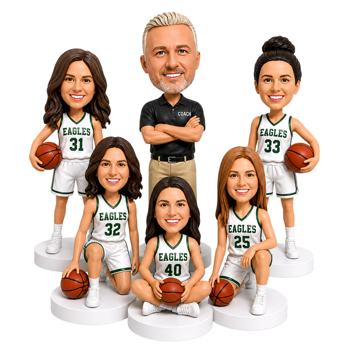 Custom Basketball Team Bobbleheads – Customizable Uniforms & Poses