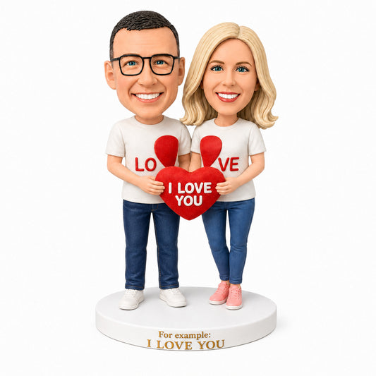 Custom Couple Bobbleheads – Holding an “I Love You” Heart | Customizable Any Outfit & Pose