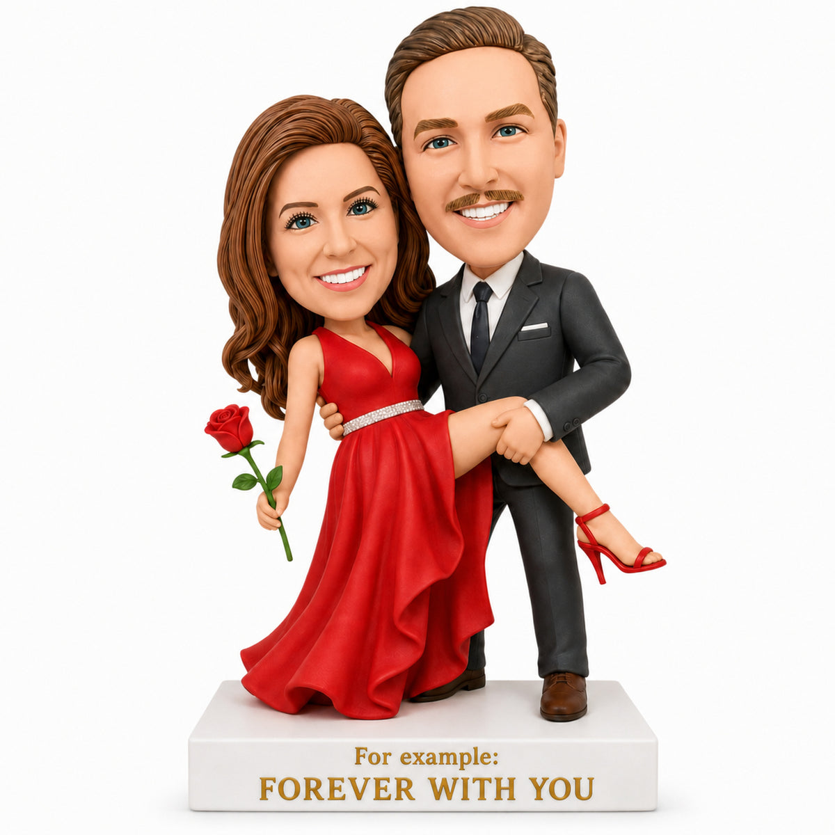 Custom Couple Bobbleheads – Romantic Carry with Rose |Customizable Any Outfit & Pose