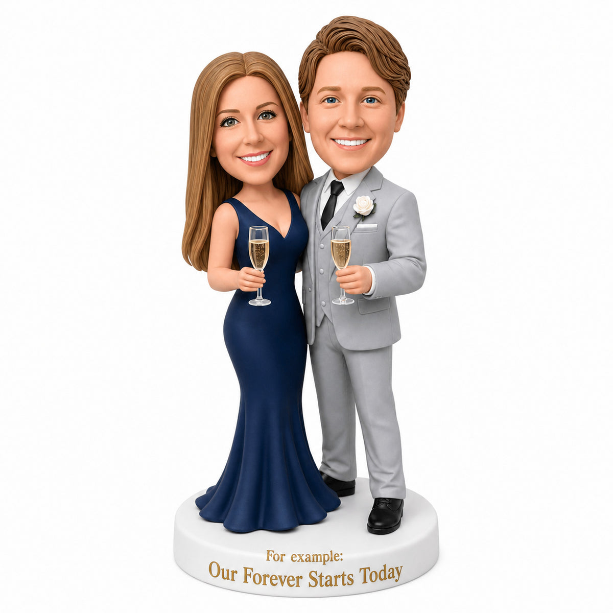 Custom Couple Bobbleheads – Wine Toast Pose | Customizable Any Outfit & Pose