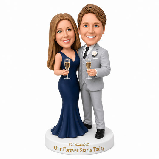 Custom Couple Bobbleheads – Wine Toast Pose | Customizable Any Outfit & Pose
