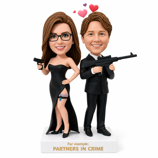 Custom Couple Bobbleheads – Secret Agent Pose | Customizable Any Outfit & Pose