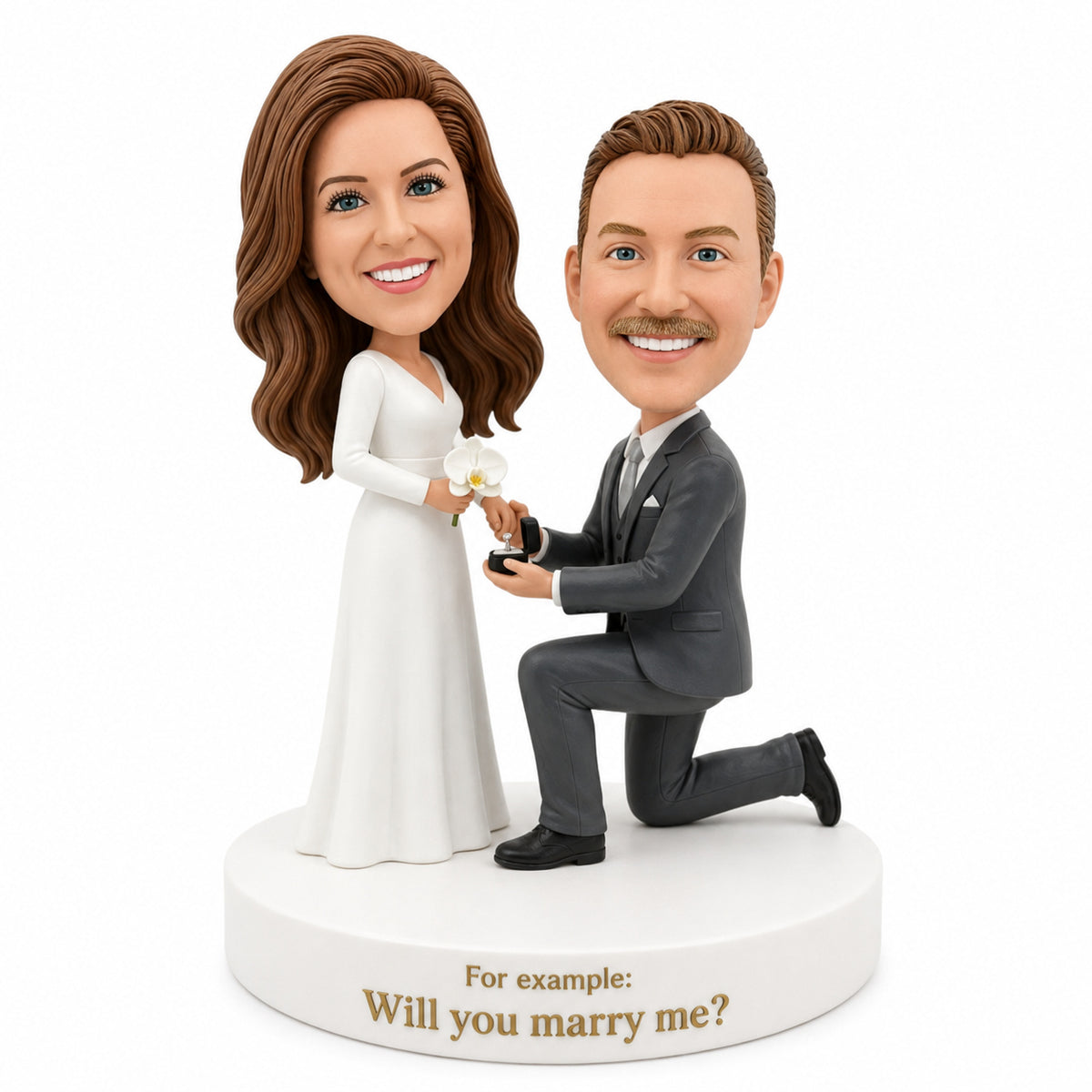 Custom Proposal Bobbleheads – Beach Proposal Pose | Customizable Any Outfit & Pose