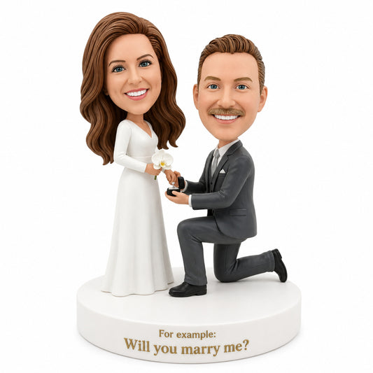 Custom Proposal Bobbleheads – Beach Proposal Pose | Customizable Any Outfit & Pose