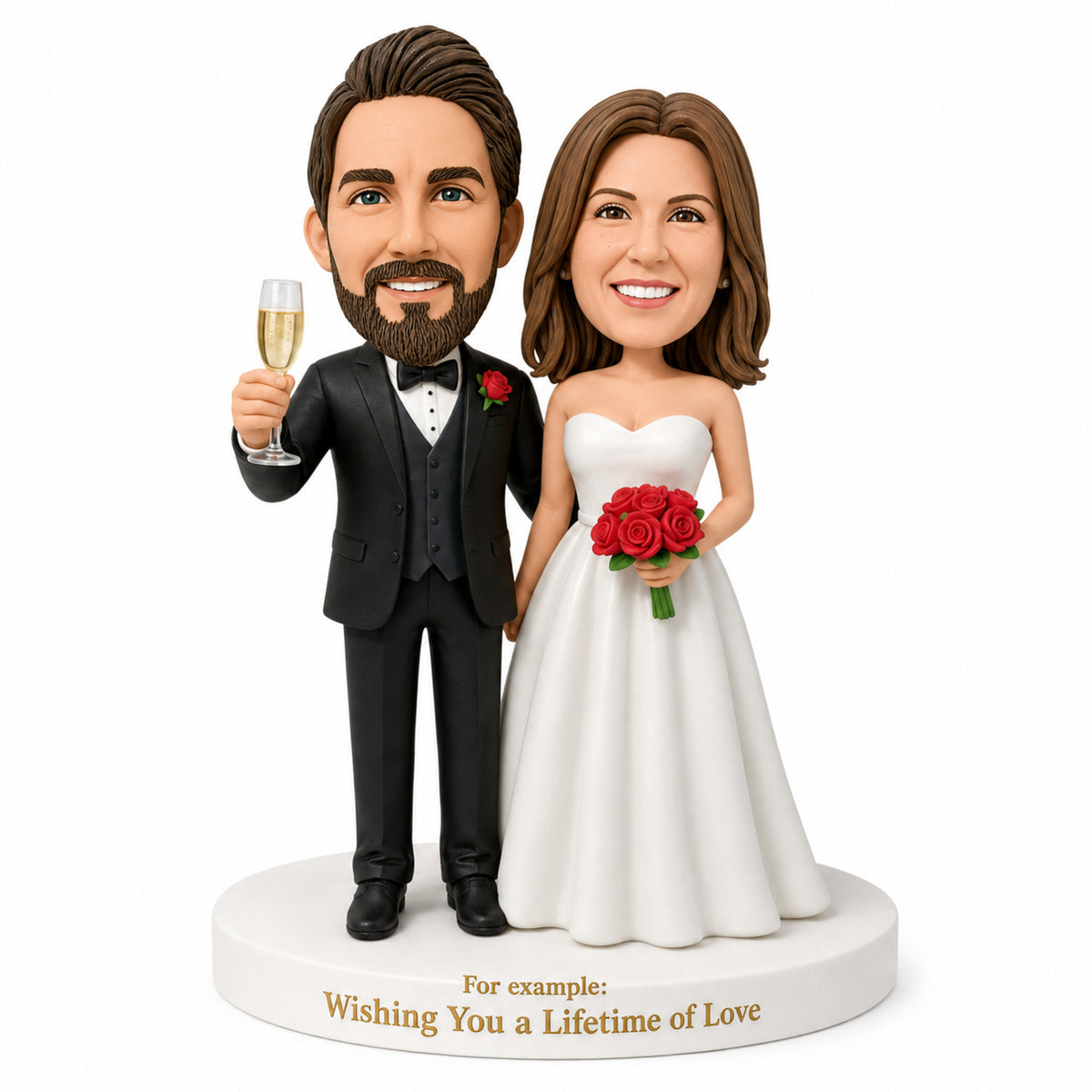 Custom Bride & Groom Bobblehead Wedding Gift – Champagne Toast Pose | Customizable Any Outfit & Pose