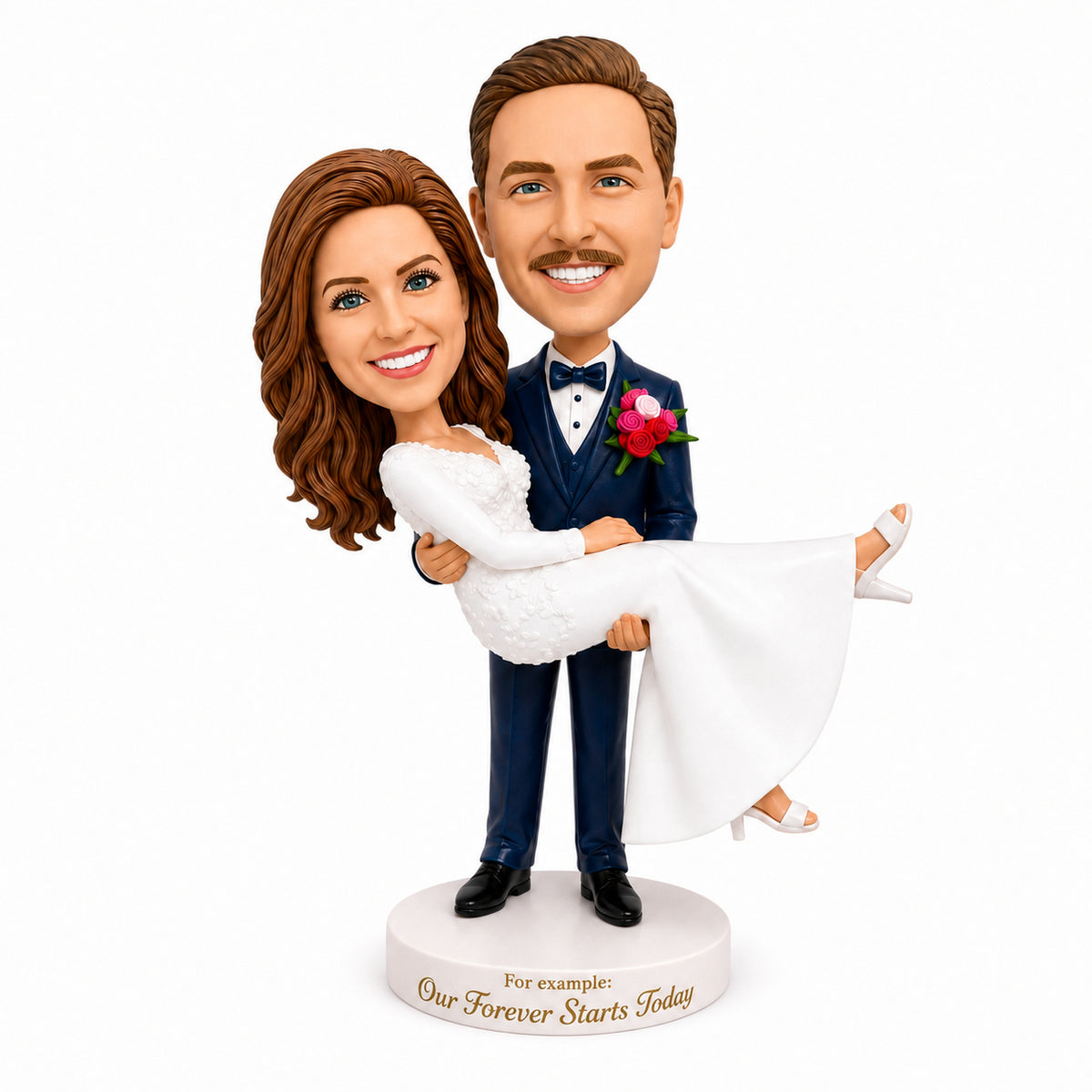 Custom Bride & Groom Bobblehead Cake Topper -– Customizable Any Outfit & Pose