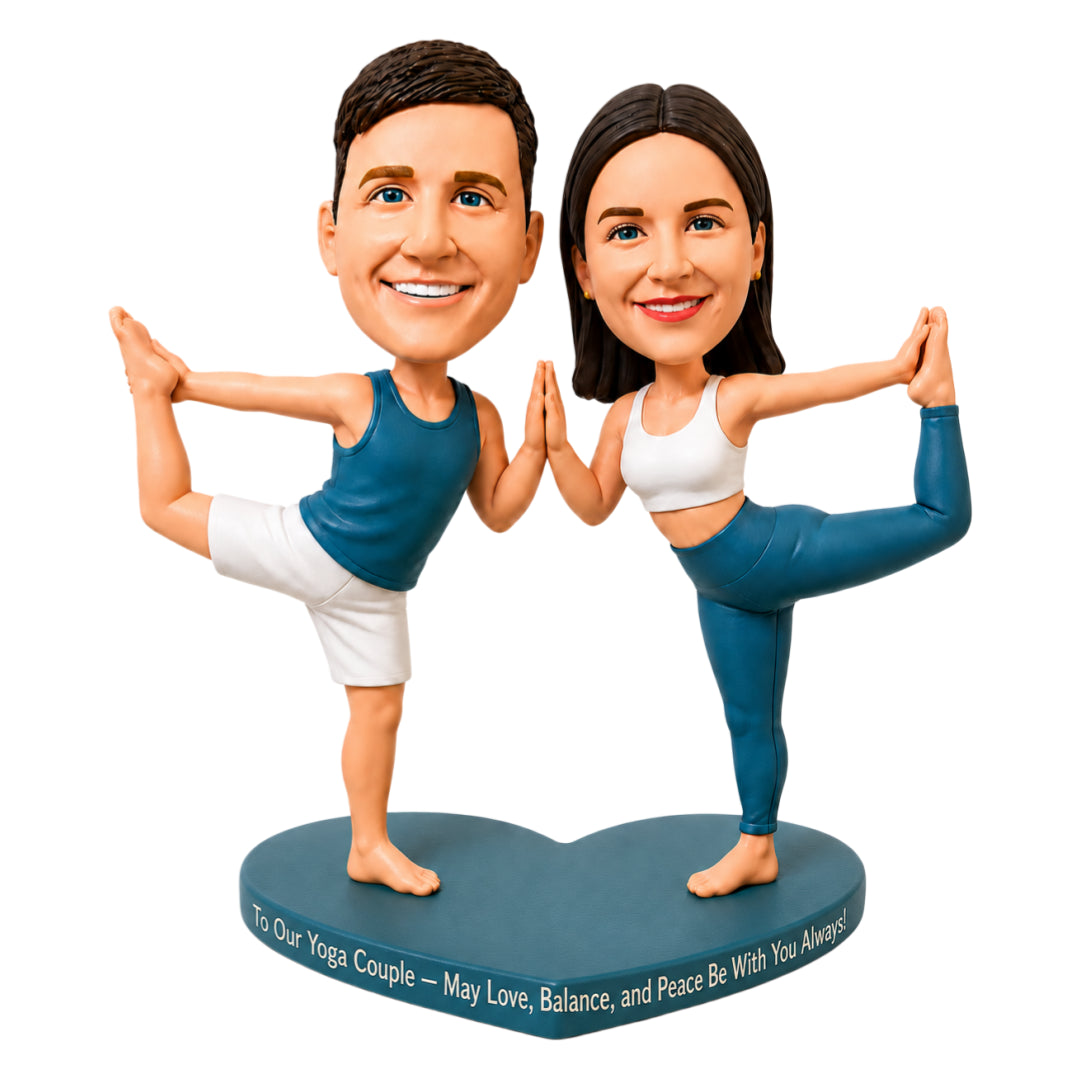 Custom Yoga Couple Bobbleheads in Dancer Pose – Customizable Outfits & Poses