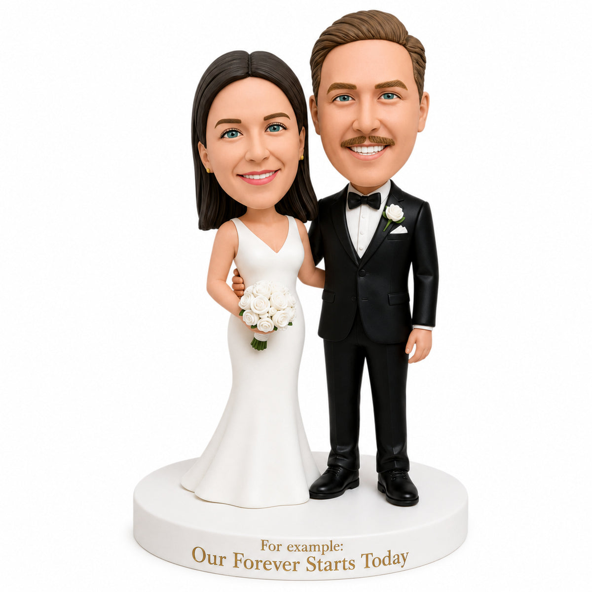 Custom Bride & Groom Bobblehead Cake Topper – Classic Pose | Customize Any Outfit & Pose
