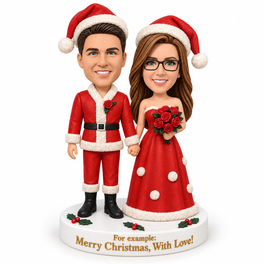 Custom Christmas Wedding Couple Bobbleheads – Customizable Outfits & Poses