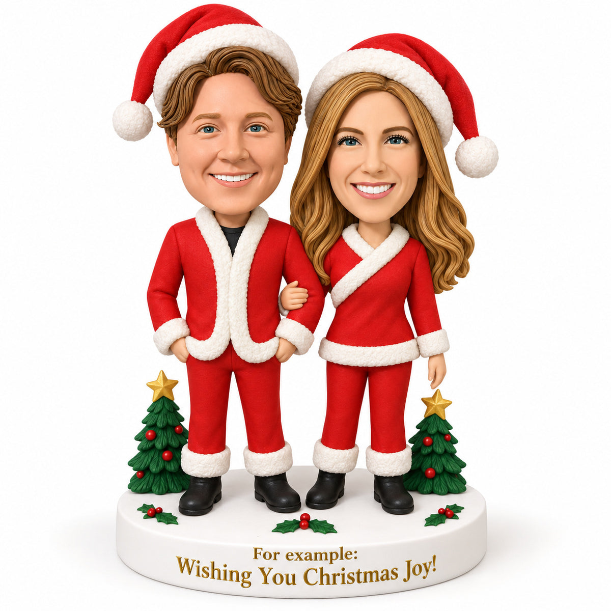 Custom Christmas Couple Bobbleheads Arm in Arm – Customizable Outfits & Poses