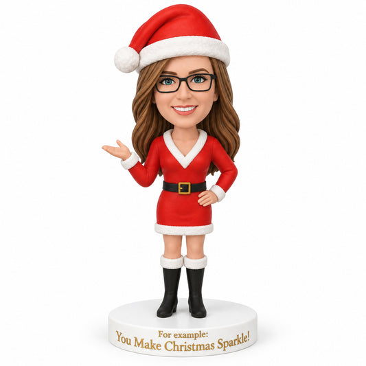 Custom Female Santa Bobbleheads in a Red Dress – Customizable Outfit & Pose