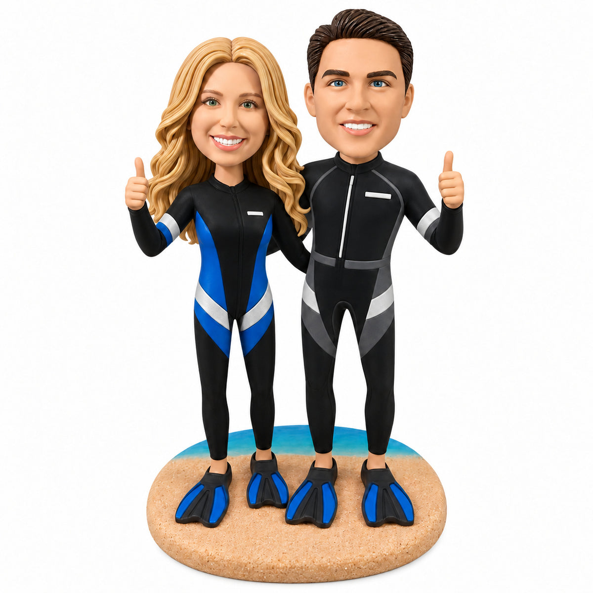 Custom Couple Scuba Divers Bobbleheads -- Customizable Wetsuit & Pose