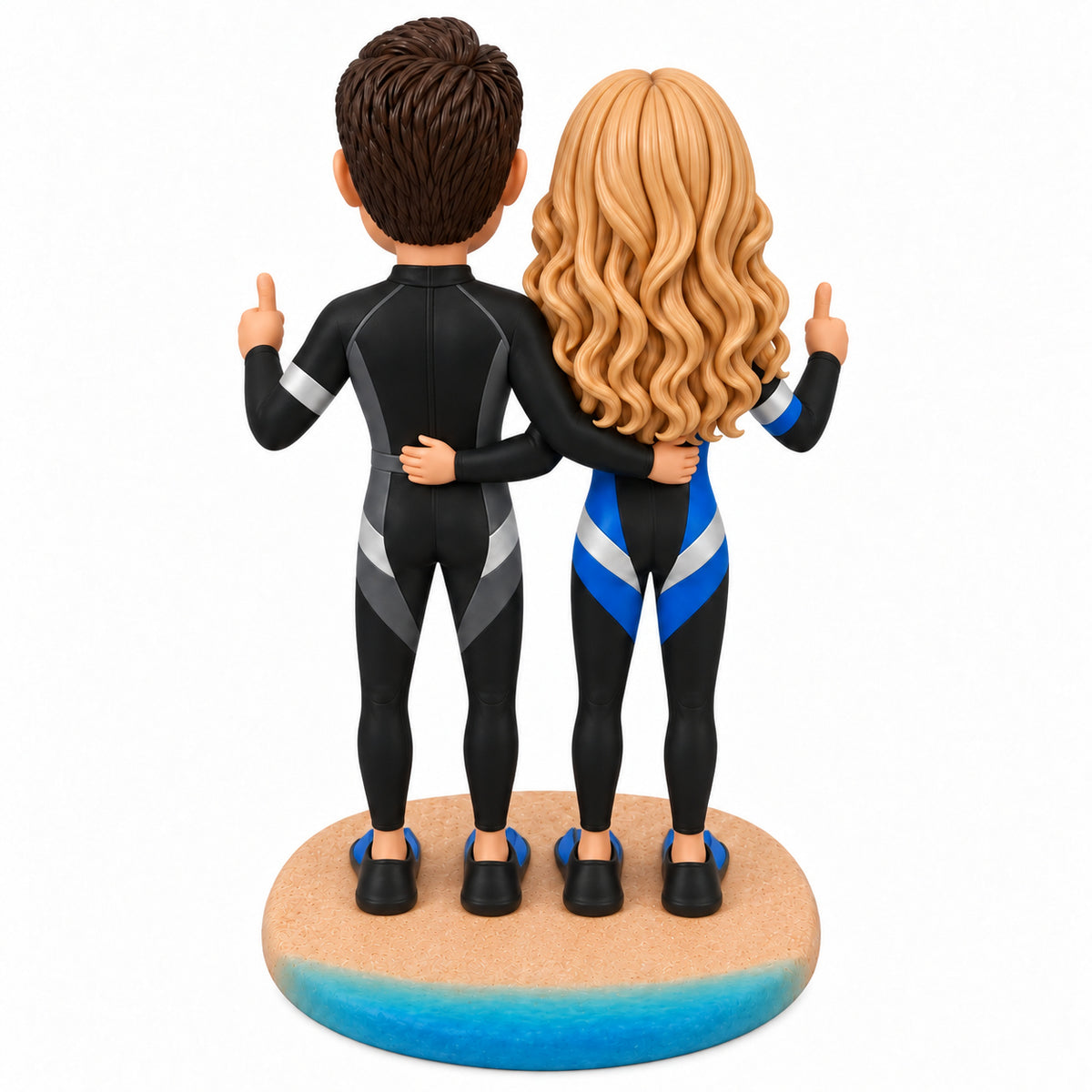 Custom Couple Scuba Divers Bobbleheads -- Customizable Wetsuit & Pose