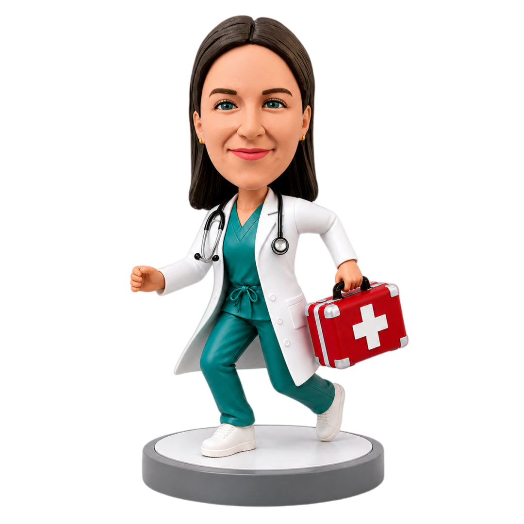 Custom Emergency Physician Bobbleheads –- Customizable Medical Attire & Pose