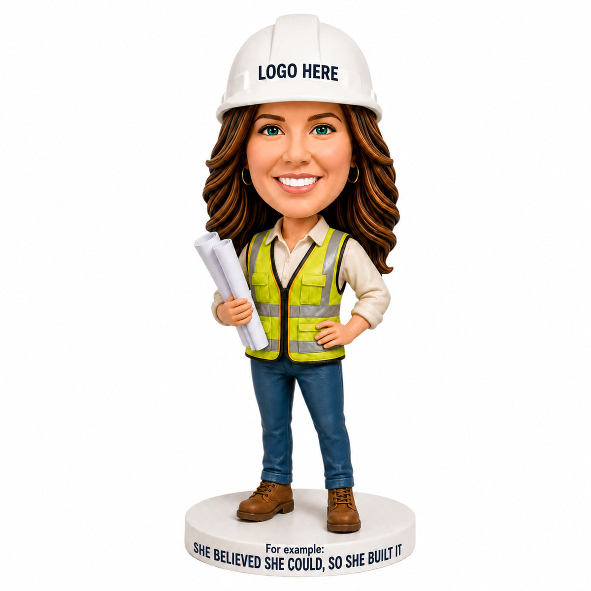 Custom Female Engineer Bobbleheads – Customizable Outfit & Pose