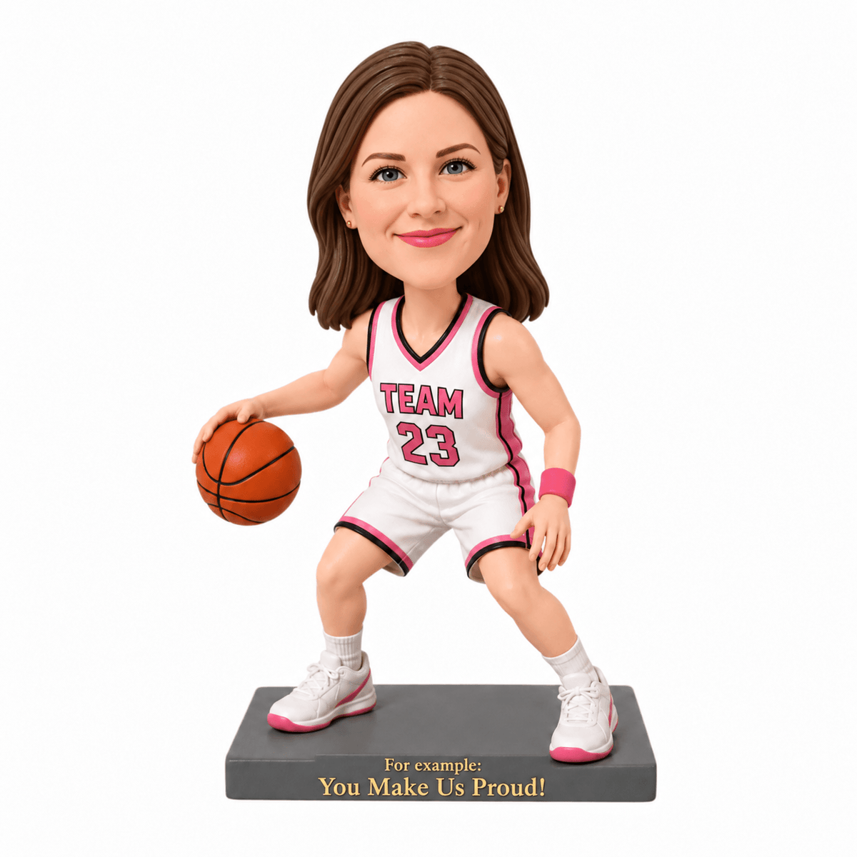 Custom Female Basketball Player Bobbleheads – Customizable Basketball Uniform & Pose