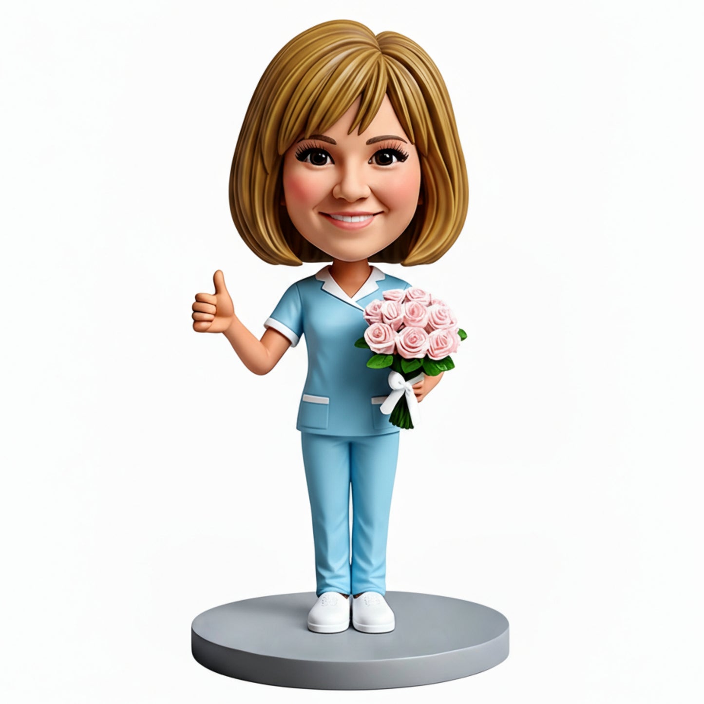 Nurse Graduate Holding Flowers Custom Bobbleheads - Perfect Gift for Nurse - Customizable Pose & Outfit