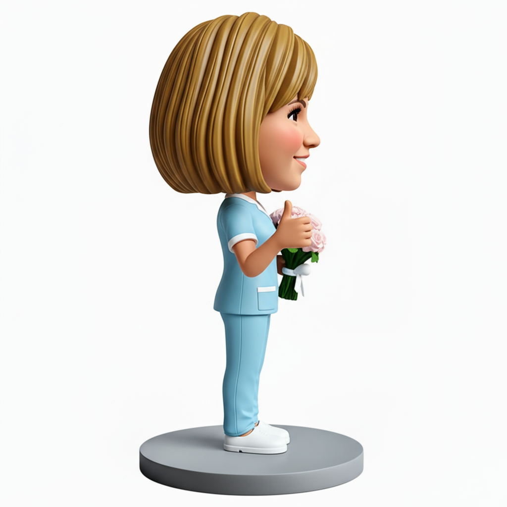 Nurse Graduate Holding Flowers Custom Bobbleheads - Perfect Gift for Nurse - Customizable Pose & Outfit