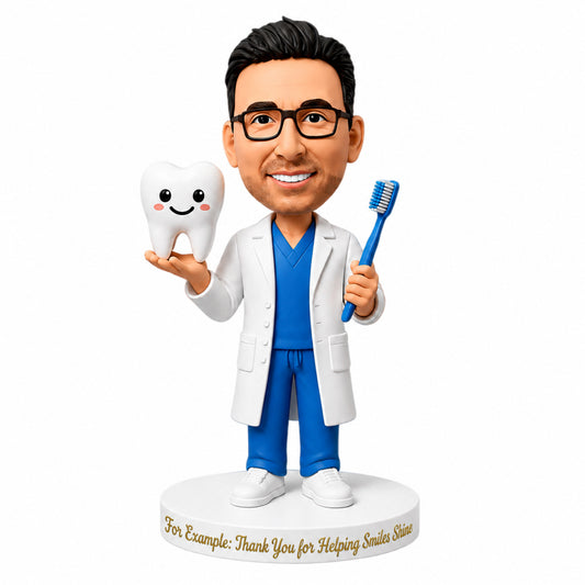 Custom Male Dentist Bobblehead -- Customizable Medical Attire & Pose