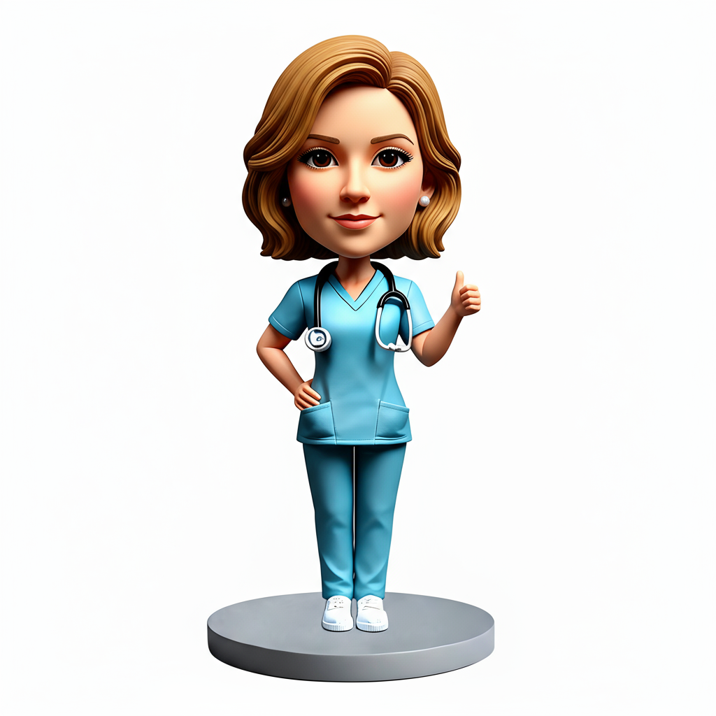 Female Nurse Wearing Blue Scrubs Custom bobbleheads- Perfect Gift for Nurse - Customizable Pose & Outfit