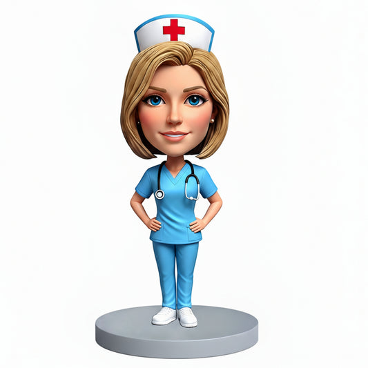 Female Nurse Wearing Green Scrubs Custom bobbleheads - Perfect Gift for Nurse - Customizable Pose & Outfit