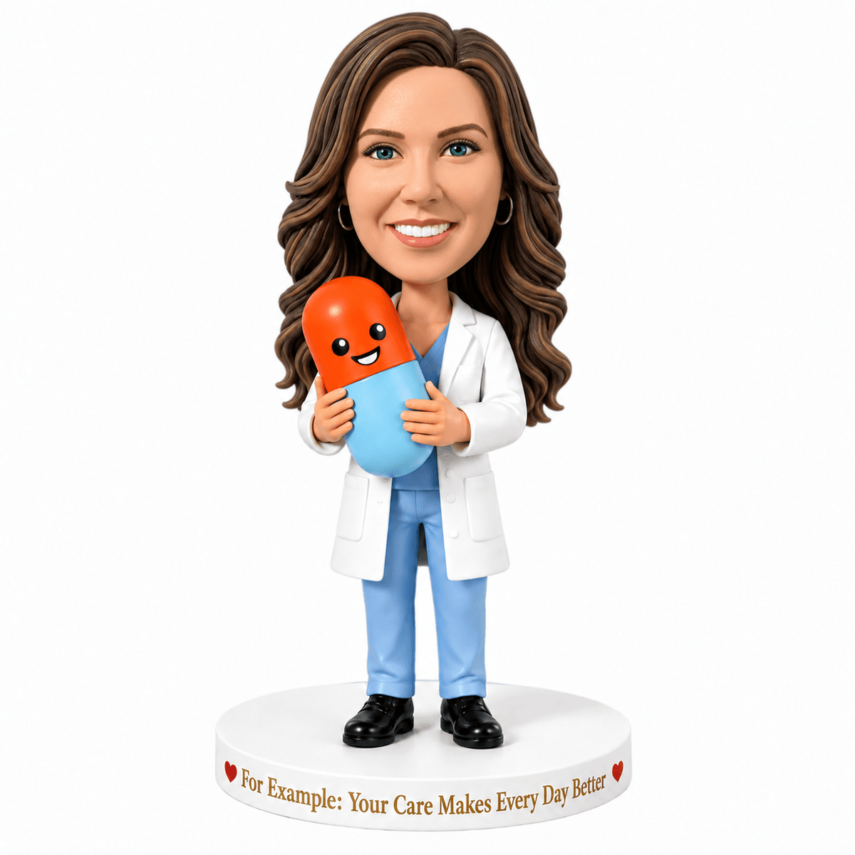 Custom Pharmacist Female Bobbleheads –- Customizable Medical Attire & Pose
