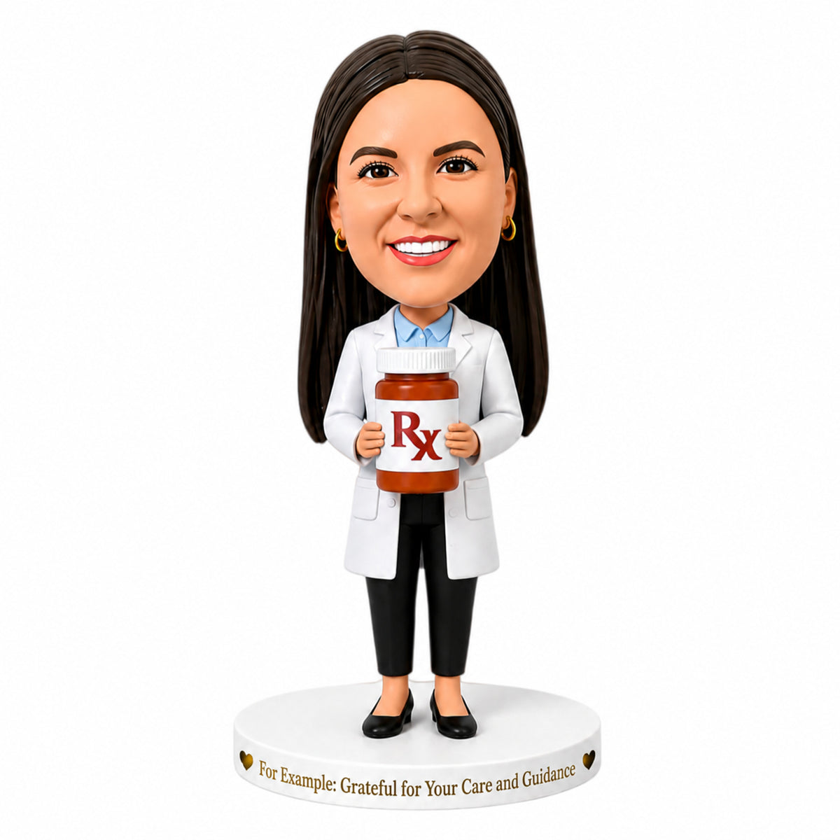Custom Pharmacist Female Bobbleheads –-- Customizable Medical Attire & Pose