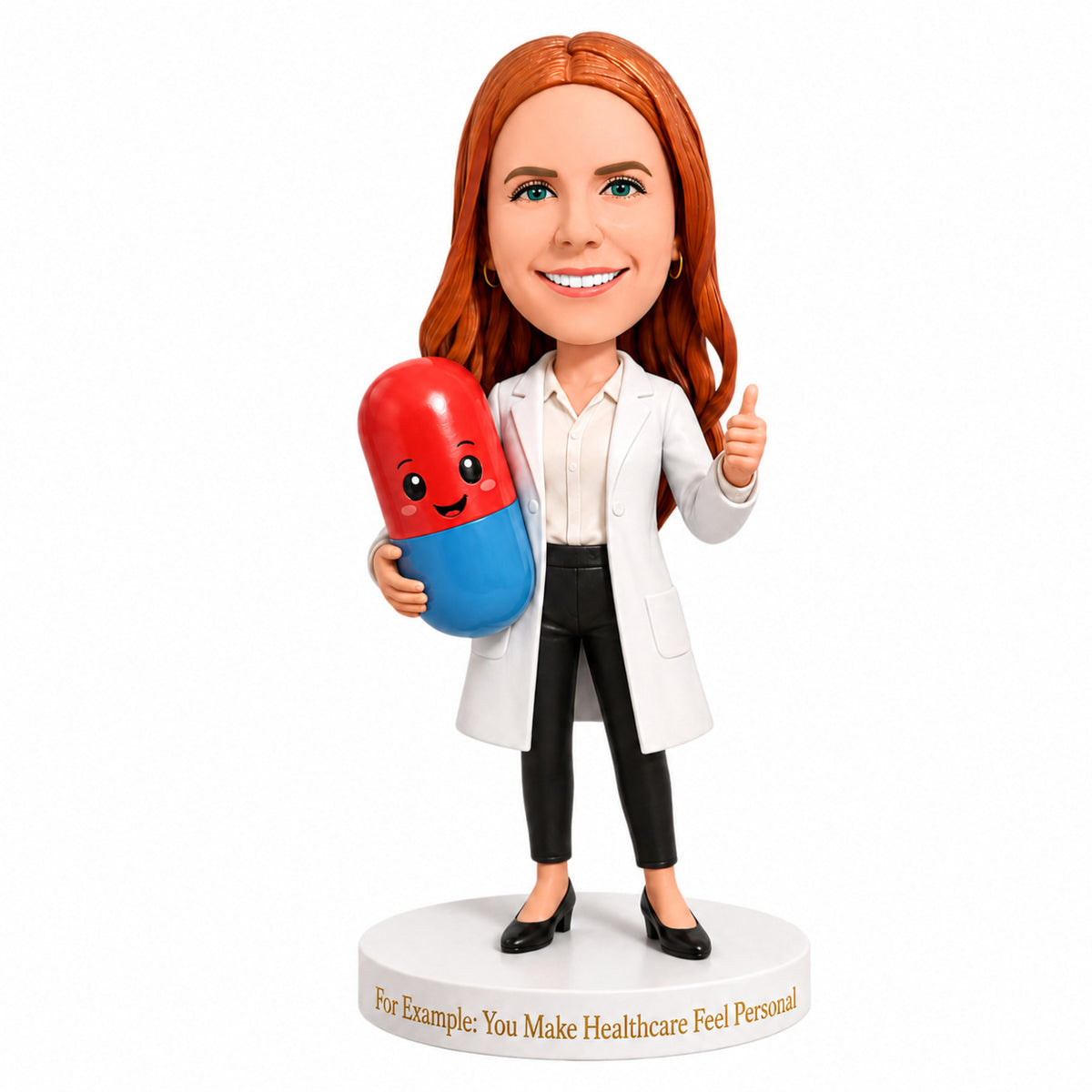 Custom Pharmacist Female Bobbleheads –-- Customizable Medical Attire & Pose