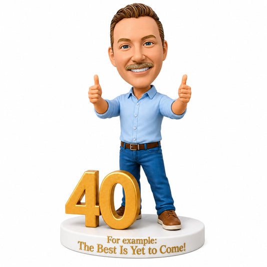Custom 40th Birthday Bobblehead for Men Giving Two Thumbs Up -- Optional Outfit & Pose Customization