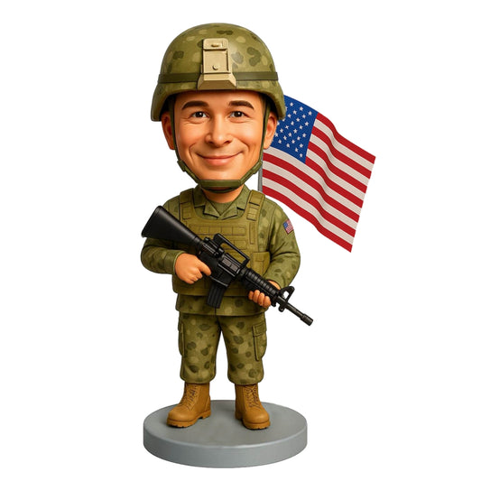 Army Man in Camouflage Uniform Custom Bobbleheads - Army Uniform Can Be Customized