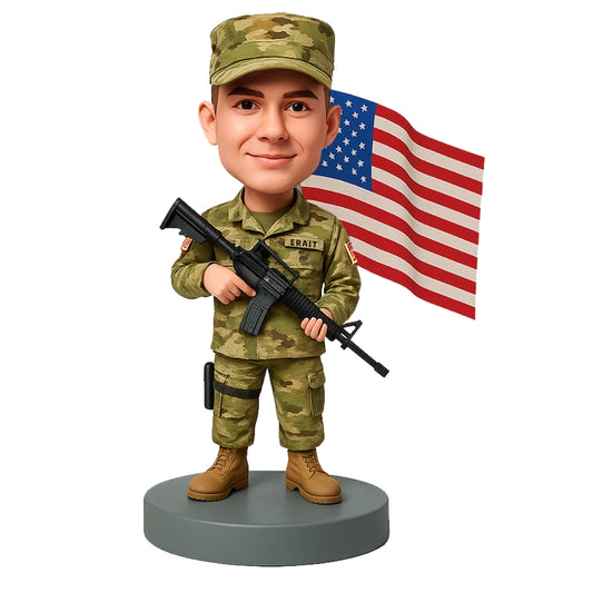 Army Man Holding Gun Custom Bobbleheads - Army Uniform Can Be Customized