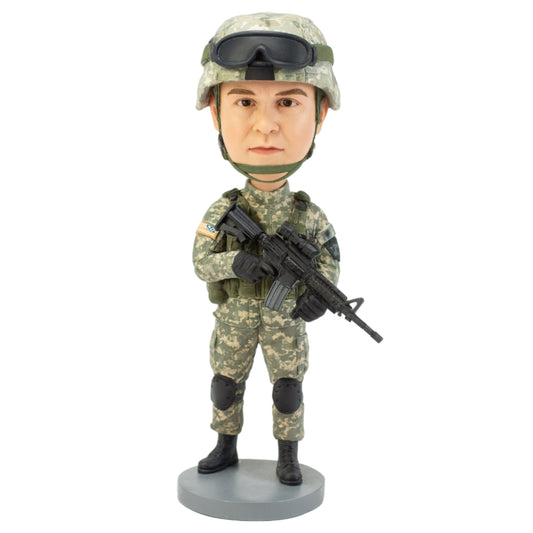 Personalized Army Man Holding Gun Bobbleheads - Army Uniform Can Be Customized