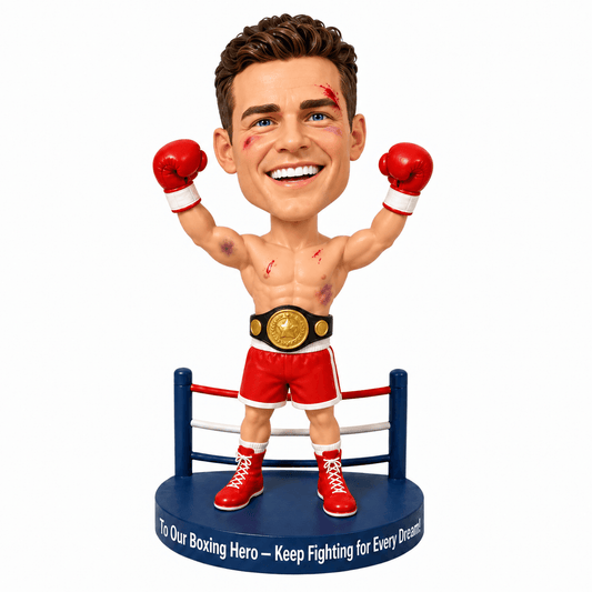 Custom Boxing Champion Bobbleheads with Boxing Ring Base – Customizable Boxing Attire & Pose