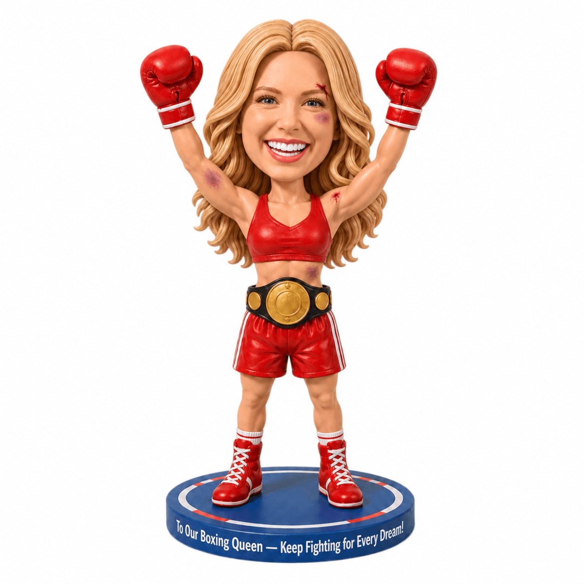 Custom Female Boxer Bobbleheads with Championship Belt – Customizable Boxing Attire & Pose