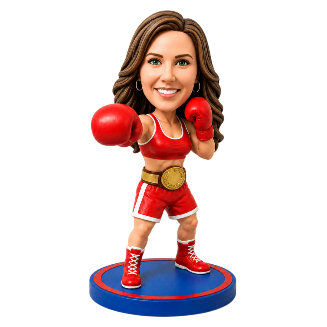 Custom Female Boxer Bobbleheads with Championship Belt –- Customizable Boxing Attire & Pose