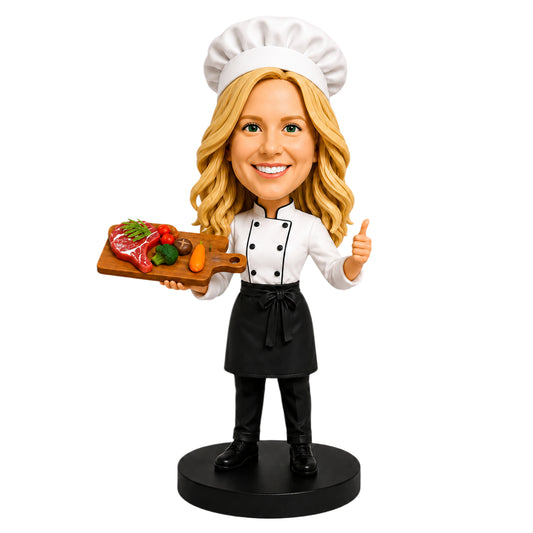 Custom Female Chef Bobbleheads – Customizable Chef Attire & Pose