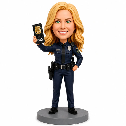 Custom Female Police Officer Bobblehead – Customizable Uniform & Pose