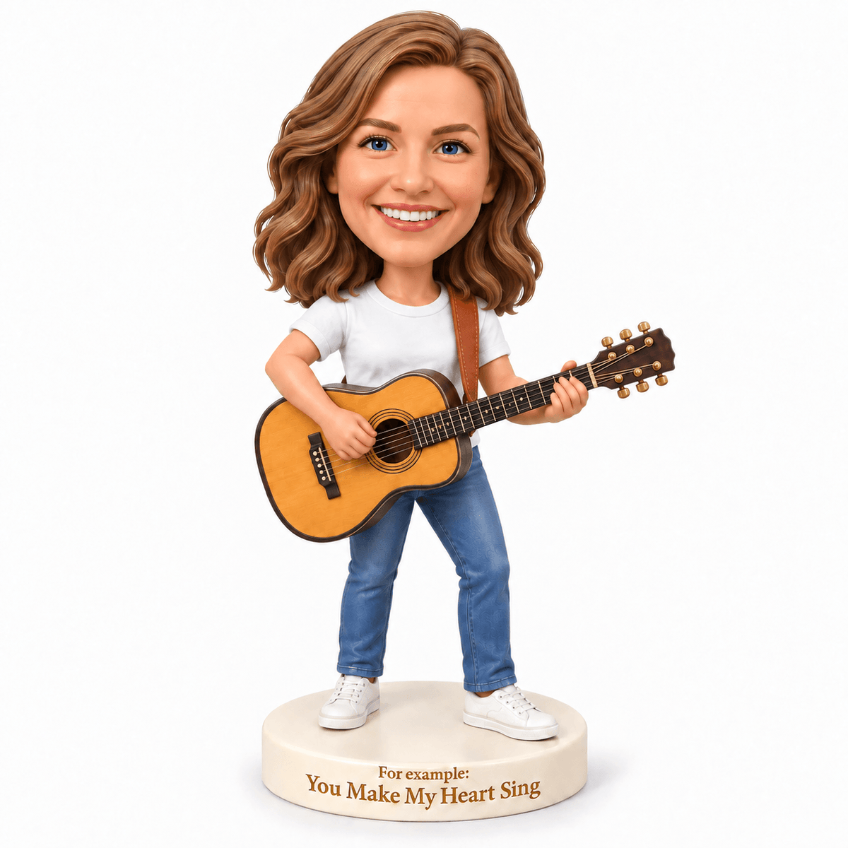 Custom Female Guitarist Bobbleheads -– Customizable Outfit & Pose
