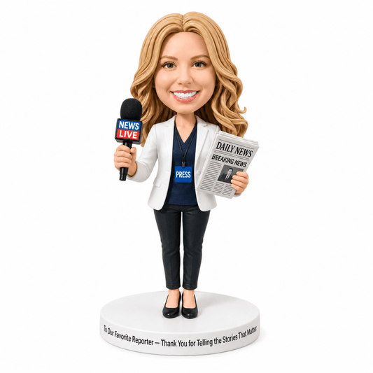 Custom Female Journalist Bobbleheads –- Customizable Outfit & Pose