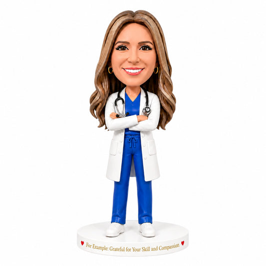 Custom Female Doctor Bobblehead –--- Customizable Medical Attire & Pose