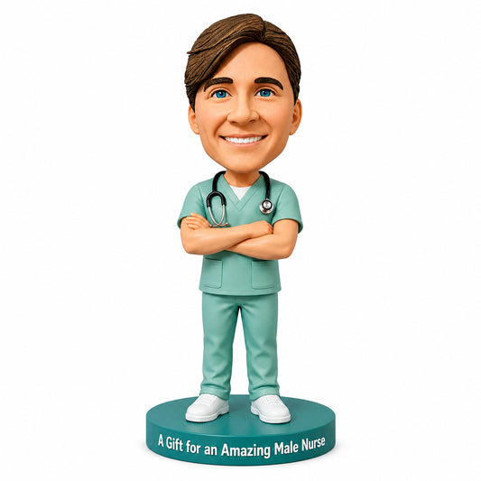 Custom Male Nurse Bobblehead –-- Customizable Medical Attire & Pose